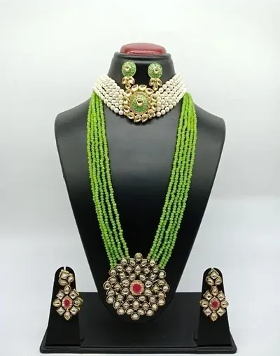 Partywear Kundan Long Necklace with Sort Necklace Combo Set