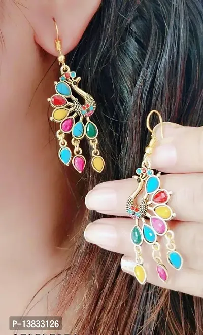 Alliance Fancy Multicolor AD Peacock Style Earrings For Daily Wear