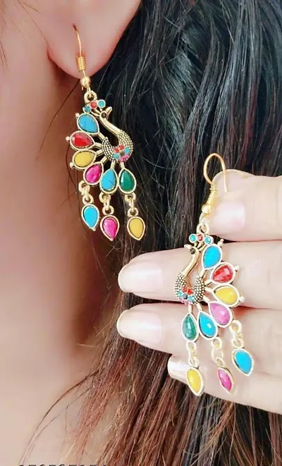 Fancy Brass Peacock Earrings For Women