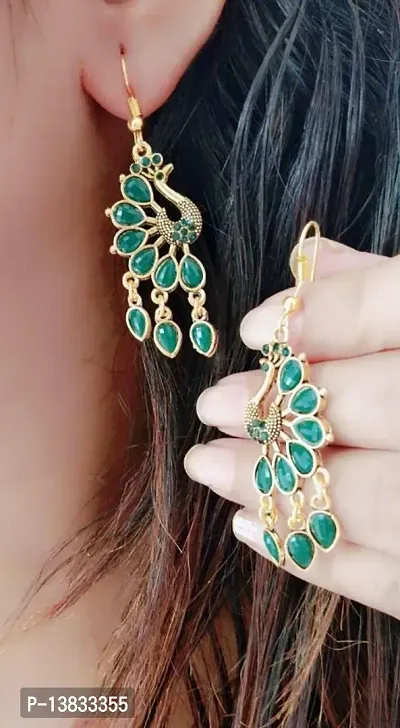 Alliance Fancy Green AD Peacock Style EarringsFor women  Girl-thumb0