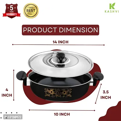 Kashvi Kitchen Accessories | kadai/kadhai/karahi with Stainless Steel lid | 26cm Diameter 3.5L Capacity Pan Non Stick naturally Induction/Gas stove/Electric capability Cookware Cooking Cooktop Combo S-thumb0