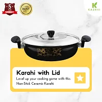 Kashvi Kitchen Accessories | kadai/kadhai/karahi with Stainless Steel lid | 26cm Diameter 3.5L Capacity Pan Non Stick naturally Induction/Gas stove/Electric capability Cookware Cooking Cooktop Combo S-thumb3