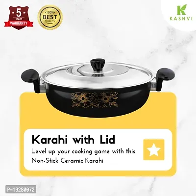 Kashvi Kitchen Accessories | kadai/kadhai/karahi with Stainless Steel lid | 26cm Diameter 3.5L Capacity Pan Non Stick naturally Induction/Gas stove/Electric capability Cookware Cooking Cooktop Combo S-thumb4