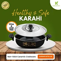 Kashvi Kitchen Accessories | kadai/kadhai/karahi with Stainless Steel lid | 26cm Diameter 3.5L Capacity Pan Non Stick naturally Induction/Gas stove/Electric capability Cookware Cooking Cooktop Combo S-thumb1