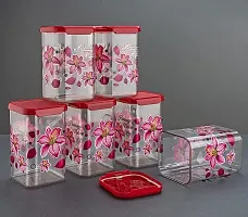 KETCHUP Multipurpose Unbreakable Plastic Modular Transparent Square Printed Containers Set For Kitchen Storage Airtight Box Dabba For Spice, Masala Box for Kitchen 1100 ml (Pack of 6 - Pink)-thumb2