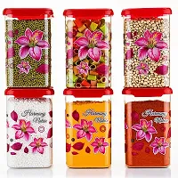 KETCHUP Multipurpose Unbreakable Plastic Modular Transparent Square Printed Containers Set For Kitchen Storage Airtight Box Dabba For Spice, Masala Box for Kitchen 1100 ml (Pack of 6 - Pink)-thumb3