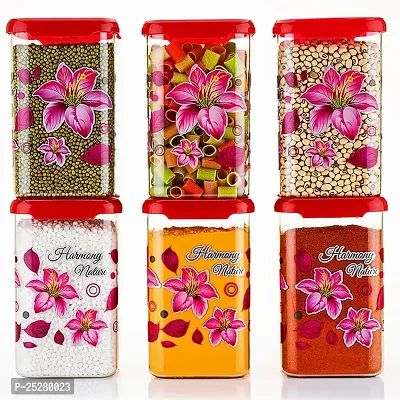 KETCHUP Multipurpose Unbreakable Plastic Modular Transparent Square Printed Containers Set For Kitchen Storage Airtight Box Dabba For Spice, Masala Box for Kitchen 1100 ml (Pack of 6 - Pink)-thumb4
