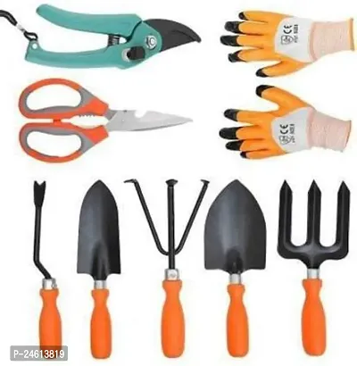 Useful Garden Tool Set Include Cultivator, Pruner/Cutter, Small And Big Trowel,Scissor , Hand Fork And Weeder And Gloves For Gardening Garden Tool Kit (8 Tools)-thumb0