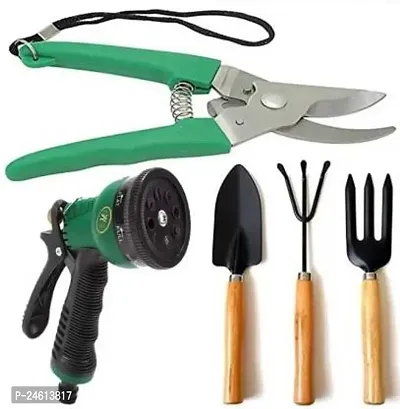 Useful Garden Tool Set Water Spray Trigger, Small Trowel, Hand Rake, Fork And Pruner/Cutter For Gardening Garden Tool Kit (5 Tools)-thumb0