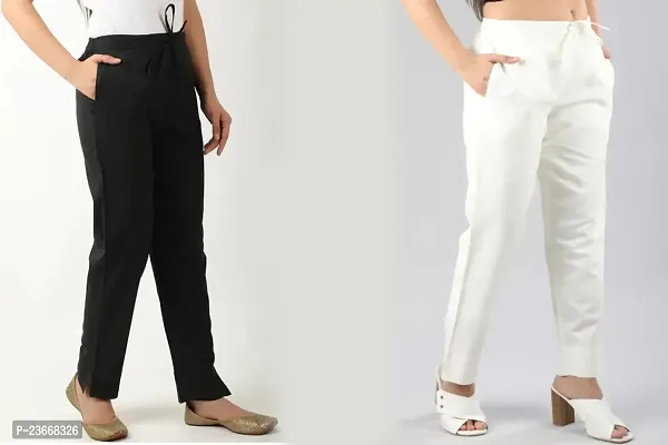 Cotton Trousers Black  White Combo