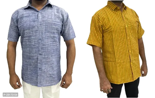 Reliable Multicoloured Khadi Cotton Short Sleeves Casual Shirt For Men Pack Of 2-thumb0