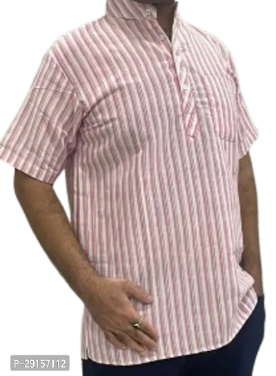 Reliable Pink Khadi Cotton Striped Kurta For Men-thumb0