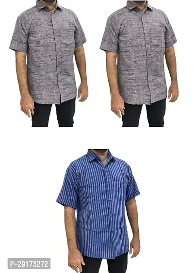 Reliable Multicoloured Khadi Cotton Short Sleeves Casual Shirt For Men Pack Of 3-thumb0