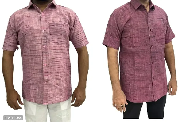 Reliable Multicoloured Khadi Cotton Short Sleeves Casual Shirt For Men Pack Of 2-thumb0