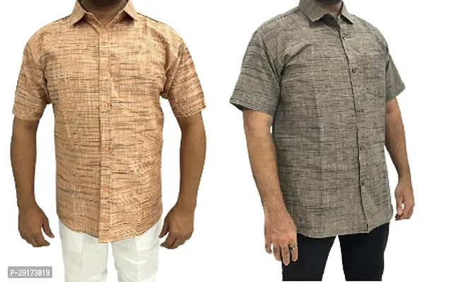 Reliable Multicoloured Khadi Cotton Short Sleeves Casual Shirt For Men Pack Of 2-thumb0