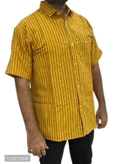 Reliable Yellow Khadi Cotton Short Sleeves Casual Shirt For Men-thumb0