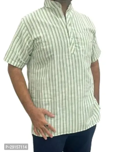 Reliable Green Khadi Cotton Striped Kurta For Men-thumb0