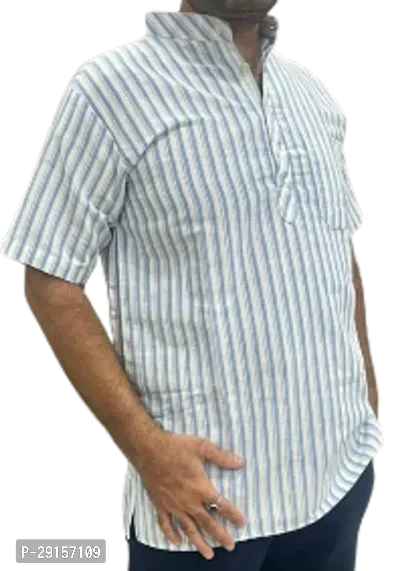 Reliable Blue Khadi Cotton Striped Kurta For Men-thumb0