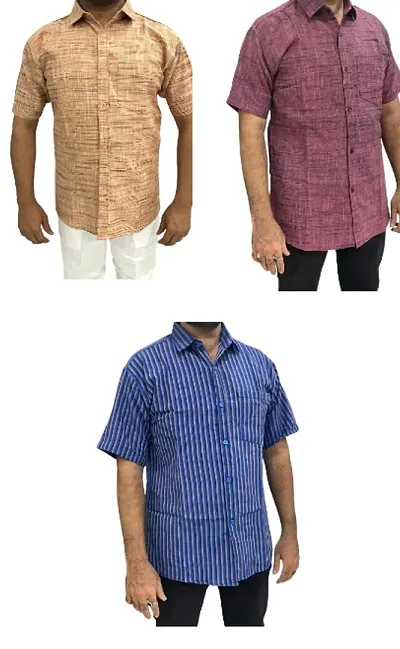 Stylish Khadi Short Sleeves Shirt For Men Pack Of 3