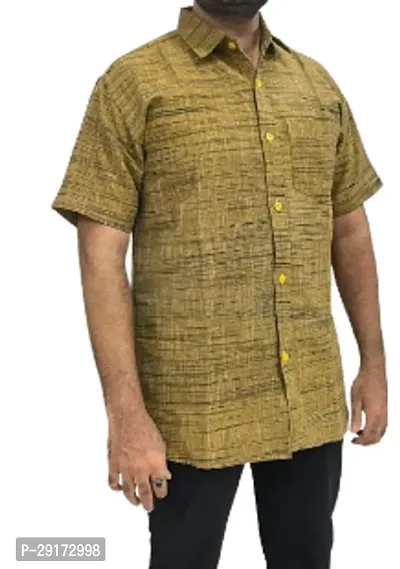 Reliable Yellow Khadi Cotton Short Sleeves Casual Shirt For Men-thumb0