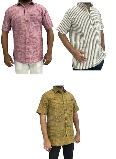 Fancy Khadi Short Sleeves Casual Shirt For Men Pack Of 3