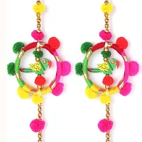 Eyesphilic Metal Parrot Design Wind Chime Side Hanging Toran for Main Door/ Mandir/ Entrance Gate (Multicolor, 24 Inch, Pack of 2)-thumb1