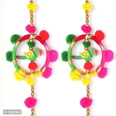 Eyesphilic Metal Parrot Design Wind Chime Side Hanging Toran for Main Door/ Mandir/ Entrance Gate (Multicolor, 24 Inch, Pack of 2)-thumb2