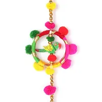 Eyesphilic Metal Parrot Design Wind Chime Side Hanging Toran for Main Door/ Mandir/ Entrance Gate (Multicolor, 24 Inch, Pack of 2)-thumb2