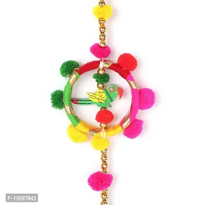 Eyesphilic Metal Parrot Design Wind Chime Side Hanging Toran for Main Door/ Mandir/ Entrance Gate (Multicolor, 24 Inch, Pack of 2)-thumb3