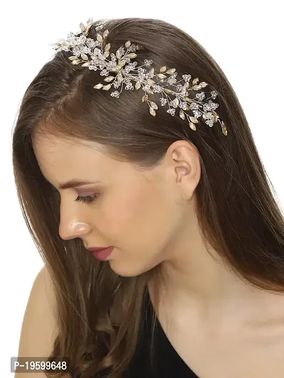 Eyesphilic Metal Women's Crystal Buds |Western Style Inspired Adorable Floral Hair Vine/ Pearl Hair (Medium_Off White)-thumb0