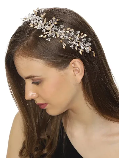 Eyesphilic Metal Women's Crystal Buds |Western Style Inspired Adorable Floral Hair Vine/ Pearl Hair (Medium_Off White)