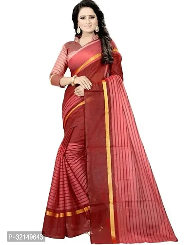 Elegant Cotton Striped Saree with Blouse piece For Women-thumb0