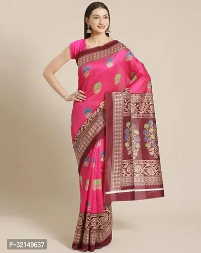 Elegant Cotton Printed Saree with Blouse piece For Women-thumb0