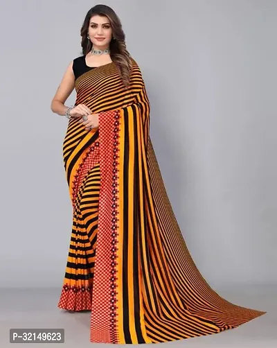 Elegant Cotton Striped Saree with Blouse piece For Women-thumb0