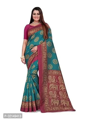 Elegant Cotton Zari Woven Saree with Blouse piece For Women-thumb0