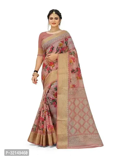 Elegant Cotton Printed Saree with Blouse piece For Women-thumb0