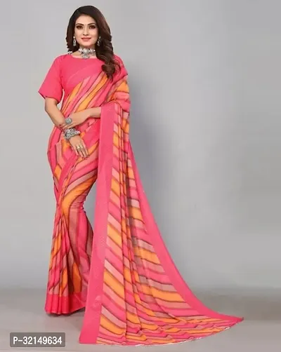 Elegant Cotton Striped Saree with Blouse piece For Women-thumb0