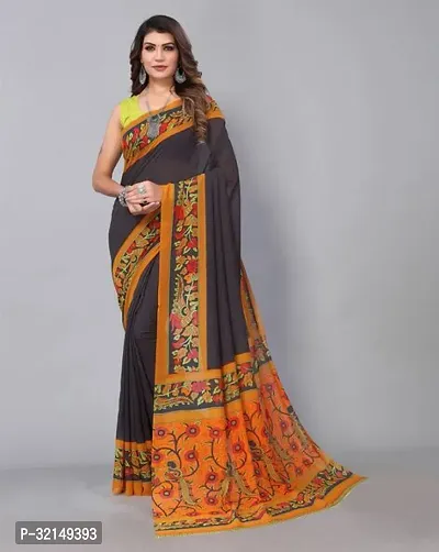 Elegant Cotton Printed Saree with Blouse piece For Women-thumb0