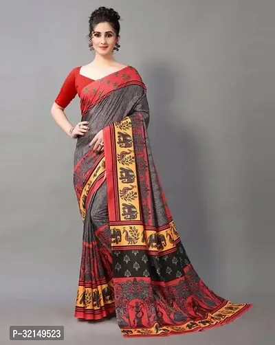 Elegant Cotton Printed Saree with Blouse piece For Women-thumb0