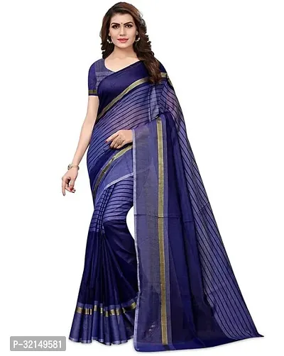 Elegant Cotton Striped Saree with Blouse piece For Women