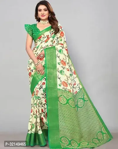 Elegant Cotton Printed Saree with Blouse piece For Women-thumb0