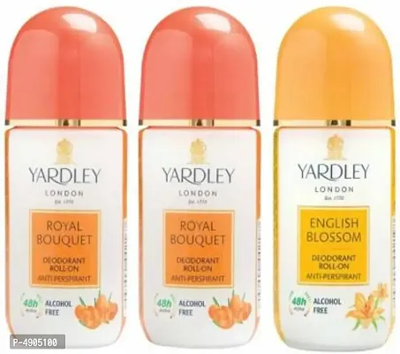 Yardley London 2 Royal Bouquet and 1 English Blossom Deodorant Roll-on - For Men & Women(Pack of 3) Deodorant Roll-on - For Men & Women (150 ml, Pack of 3)-thumb0