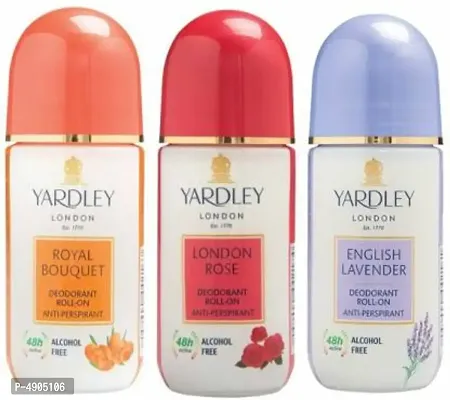 Yardley London 1 Royal Bouquet, 1 London Rose and 1 English Lavender Deodorant Roll-on - For Men & Women(Pack of 3) Deodorant Roll-on - For Men & Women (150 ml, Pack of 3)