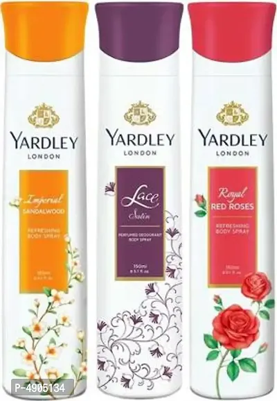 Yardley London Royal red roses, Lace satin and Imperial sandalwood (pack of 3) Perfume Body Spray - For Women (150 ml, Pack of 3)
