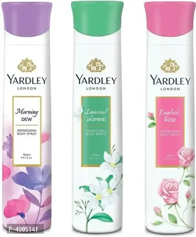 Yardley London Women Morning Dew, Imperial Jasmine and English Rose 150ML Each (Pack of 3) Deodorant Spray - For Women (450 ml, Pack of 3)