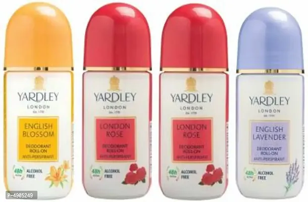 Yardley London 1 English Blossom, 2 London Rose and 1 English Lavender Deodorant Roll-on - For Men & Women(Pack of 4) Deodorant Roll-on - For Men & Women (200 ml, Pack of 4)