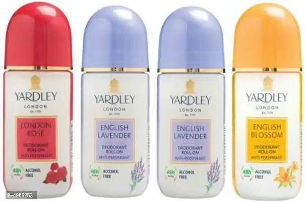 Yardley London 1 London Rose, 2 English Lavender and 1 English Blossom Deodorant Roll-on - For Men & Women(Pack of 4) Deodorant Roll-on - For Men & Women (200 ml, Pack of 4)-thumb0