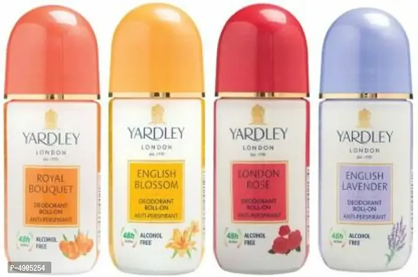 Yardley London 1 Royal Bouquet, 1 English Blossom, 1 London Rose and 1 English Lavender Deodorant Roll-on - For Men & Women(Pack of 4) Deodorant Roll-on - For Men & Women (200 ml, Pack of 4)
