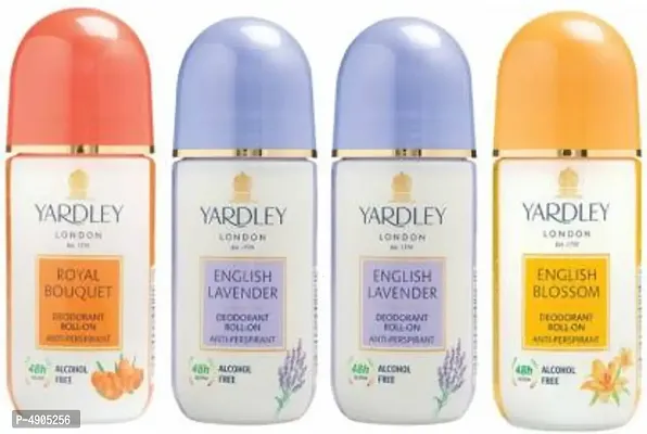 Yardley London 1 Royal Bouquet, 2 English Lavender and 1 English Blossom Deodorant Roll-on - For Men & Women(Pack of 4) Deodorant Roll-on - For Men & Women (200 ml, Pack of 4)