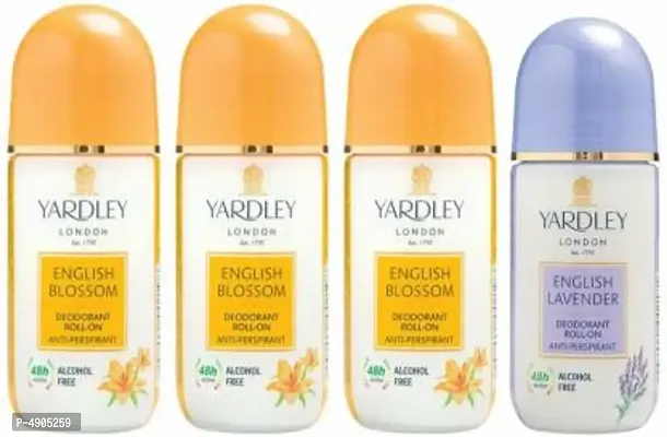 Yardley London 3 English Blossom and 1 English Lavender Deodorant Roll-on - For Men & Women(Pack of 4) Deodorant Roll-on - For Men & Women (200 ml, Pack of 4)-thumb0